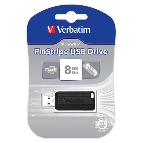 VERBATIM 49062 - 8GB USB flash disk USB 2.0 PinStripe Store N Go černý USB A s výsuv