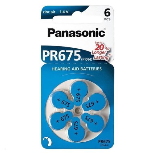 Baterie zinkovzdušná, PR675, do naslouchadel, 1.4V, Panasonic, blistr, 6-pack