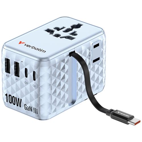 VERBATIM 30192 - Cestovní adaptér univerzální Charge ,n Travel 2x USB-C 2X USB-A + 1x inte