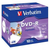 VERBATIM 43508 - DVD+R Wide Inkjet Printable ID Brand 4.7GB 16x jewel box 10-pack 12c