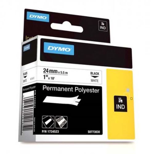 DYMO 1734523, černý tisk/bílý podklad, 5.5m, 24mm, RHINO permanentní polyesterová D1
