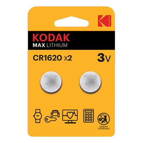 Baterie jednorázová lithiová, knoflíková, CR1620, 3V, Kodak, blistr, 2-pack, KOD-1620BL2,
