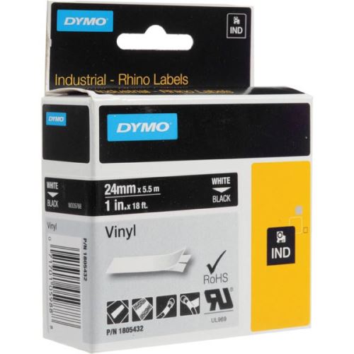 DYMO 12267, 1805432, bílý tisk/černý podklad, 5.5m, 24mm, RHINO vinylová profi D1
