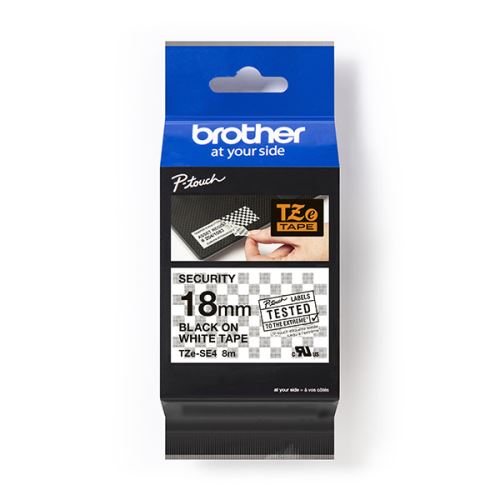 BROTHER TZE-SE4, černý tisk/bílý podklad, laminovaná, 8m, 18mm, plombovací