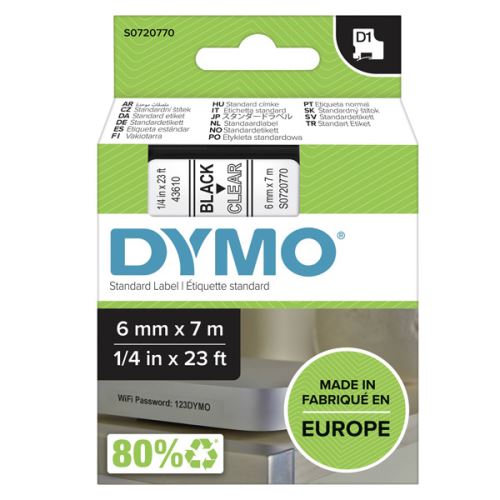 DYMO 43610, S0720770, černý tisk/průhledný podklad, 7m, 6mm, D1