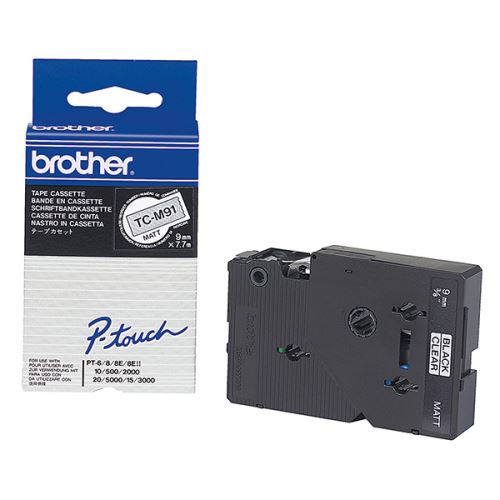 BROTHER TC-M91, černý tisk/průsvitný podklad, laminovaná, 7.7m, 9mm