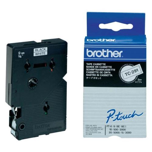 BROTHER TC-291, černý tisk/bílý podklad, laminovaná, 7.7m, 9mm