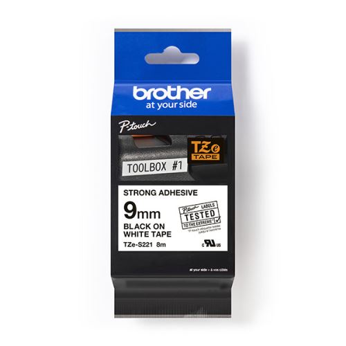 BROTHER TZE-S221, černý tisk/bílý podklad, laminovaná, 8m, 9mm, extrémně adhezivní