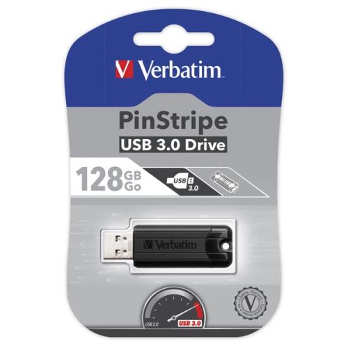 Verbatim USB flash disk, USB 3.0, 128GB, PinStripe, Store N Go, černý, 49319, USB A, s výs