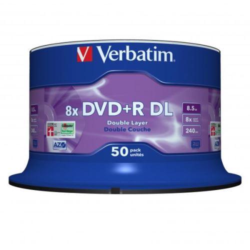 VERBATIM 43758 - DVD+R DL Double Layer Matt Silver 8.5GB 8x spindle 50-pack 12cm pro