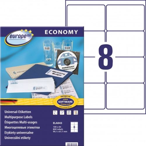 Europe100 etikety ILK 99.1x67,7 mm  100 listů, bílé - ELA043