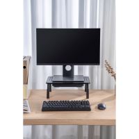 Podstavec pod monitor, nastavitelná výška, větrací otvory, se zásuvkou, černý, ocel-plast, (15)