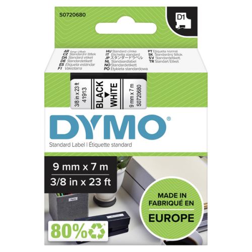 DYMO 40913, S0720680, černý tisk/bílý podklad, 7m, 9mm, D1