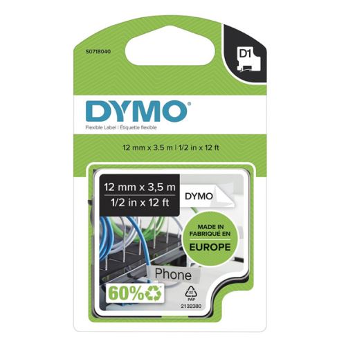 DYMO 16957, S0718040, černý tisk/bílý podklad, 3.5m, 12mm, D1 speciální - flexibilní ny