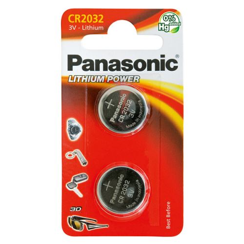 Baterie lithiová, knoflíková, CR2032, 3V, Panasonic, blistr, 2-pack