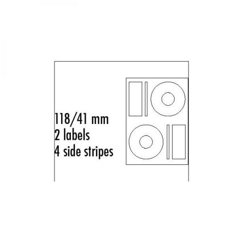 Logo etikety na CD 118/41mm, A4, matné, bílé, 2 etikety, 4 proužky, 140g/m2, baleno po 25