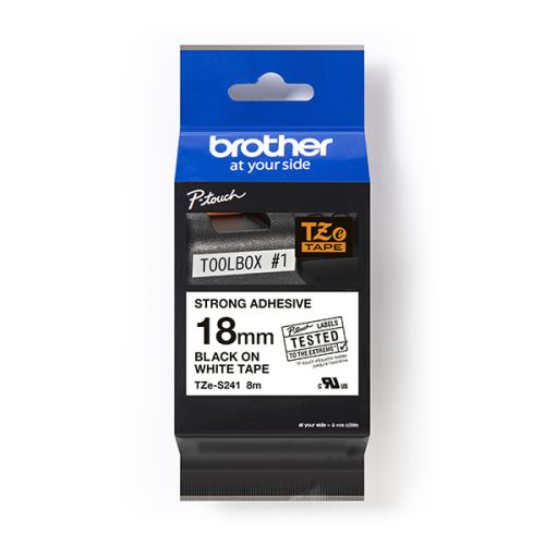 BROTHER TZE-S241, černý tisk/bílý podklad, laminovaná, 8m, 18mm, extrémně adhezivní