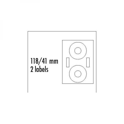 Logo etikety na CD 118/41mm, A4, matné, bílé, 2 etikety, 2 proužky, 140g/m2, baleno po 25