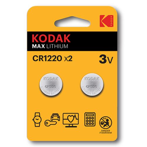 Baterie jednorázová lithiová, knoflíková, CR1220, 3V, Kodak, blistr, 2-pack, KOD-1220BL2,