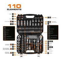 Sada nástrčných klíčů, 10-066, chrom-vanadiová ocel, kufřík, Neo Tools (14)