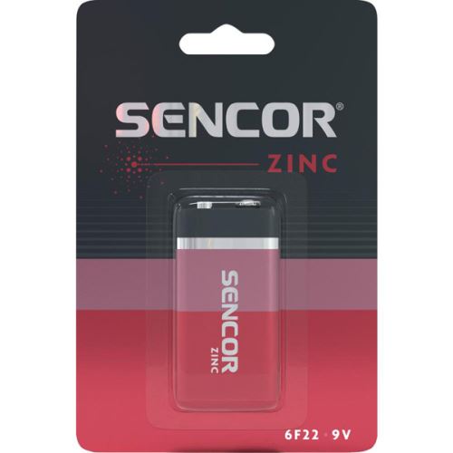 Baterie zinkouhlíková, 6F22, 6F22, 9V, Sencor, blistr, 1-pack