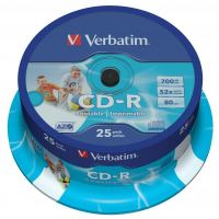 VERBATIM 43439 - CD-R AZO Wide Inkjet Printable 25-pack 700MB 52x 80min. 12cm spindl VERBATIM 43439 - CD-R AZO Wide Inkjet Printable 25-pack 700MB 52x 80min. 12cm spindl