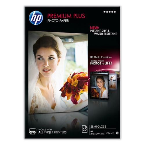 HP Premium Plus Semi-Gloss Photo Paper, CR673A, foto papír, pololesklý, bílý, A4, 300 g/m2