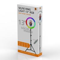 Powerton kruhové světlo 13", RGB LED, velké, nastavení barev a svítivosti, držák telefonu (6)