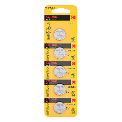 Baterie jednorázová lithiová, knoflíková, CR2025, 3V, Kodak, blistr, 5-pack, KOD-2025BL5,