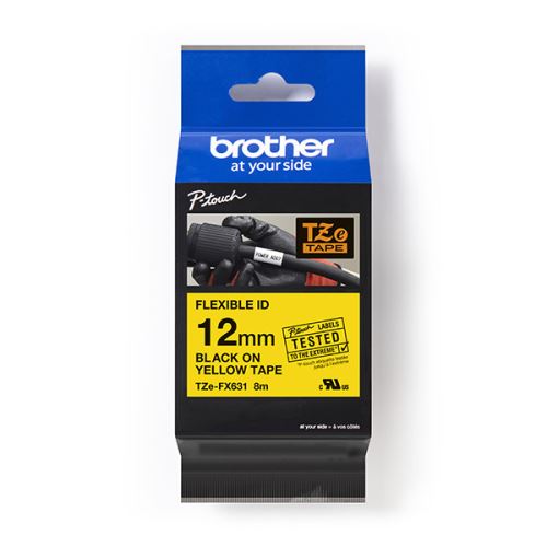 BROTHER TZE-FX631, černý tisk/žlutý podklad, laminovaná, 8m, 12mm, flexibilní