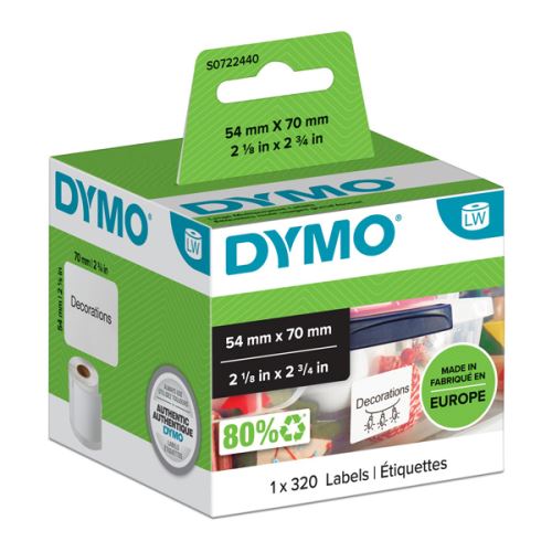 DYMO papírové štítky 70mm x 54mm, bílé, na diskety, 320 ks, 99015, S0722440