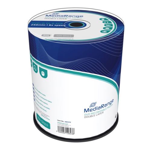Mediarange DVD+R, MR470, 8.5GB, 8x, cake box, 100-pack, bez možnosti potisku, 12cm, Double