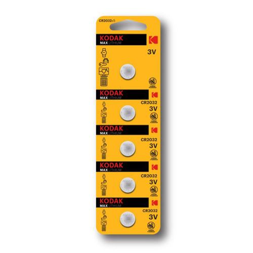 Baterie jednorázová lithiová, knoflíková, CR2032, 3V, Kodak, blistr, 5-pack, KOD-2032BL5,