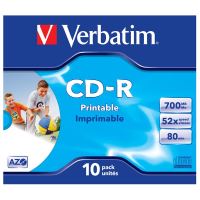 VERBATIM 43325 - CD-R AZO Wide Inkjet Printable 10-pack 700MB 52x 80min. 12cm jewel (1)