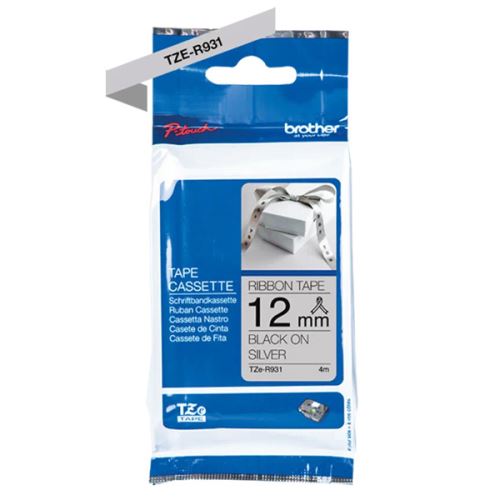 BROTHER TZE-R931, černý tisk/stříbrný podklad, textilní, 4m, 12mm