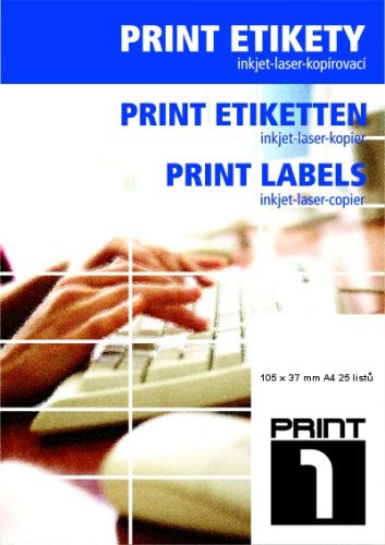 Print1 etikety 105x37 mm 16 etiket na A4 25listů, bílé