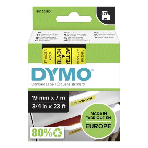 DYMO 45808, S0720880, černý tisk/žlutý podklad, 7m, 19mm, D1