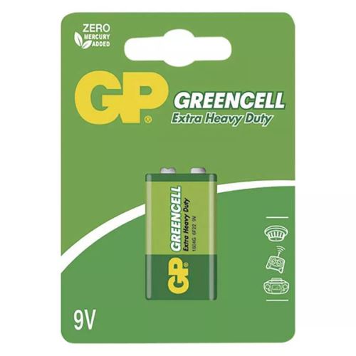 Baterie zinkochloridová, 9V (6F22), 9V (6F22), 9V, GP, blistr, 1-pack, Greencell