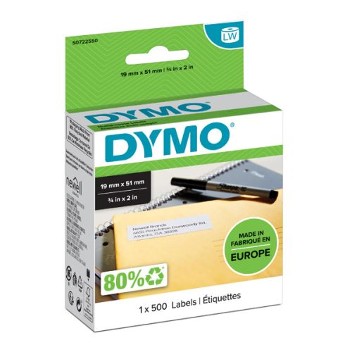 DYMO 11355, S0722550 papírové štítky 51mm x 19mm, bílé, multifunkční, snímatelné, 500 ks