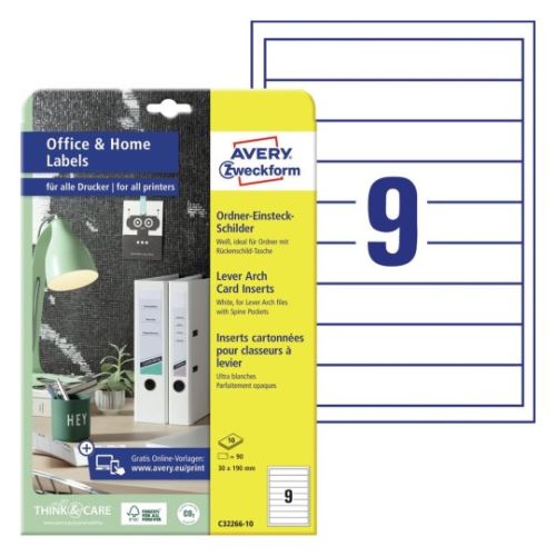 AVERY Karty pro pořadače 30x190mm, Potisk Inkoust Laser 10A4