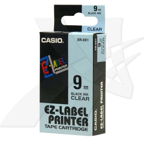 CASIO XR-9X1, černý tisk/průhledný podklad, nelaminovaná, 8m, 9mm
