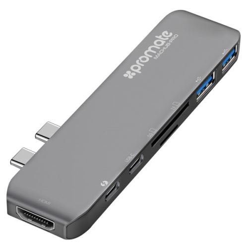 USB (3.1), USB typ C hub 7-port, MacHub-Pro, šedý, Promate, USB 3.1, USB 3.0, Thunderbolt