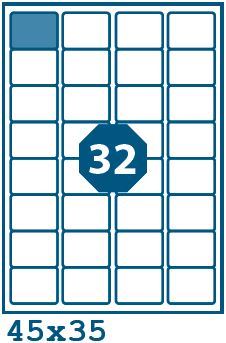 Print etikety 45x35mm 32 etiket na A4 100 listů, bílé kulaté rohy -