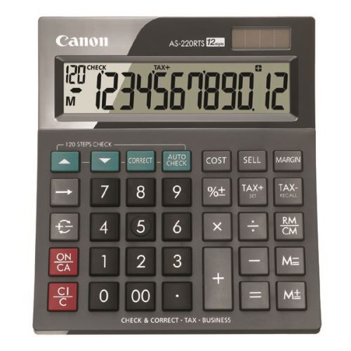 Canon Kalkulačka AS-220RTS, šedá, stolní, dvanáctimístná