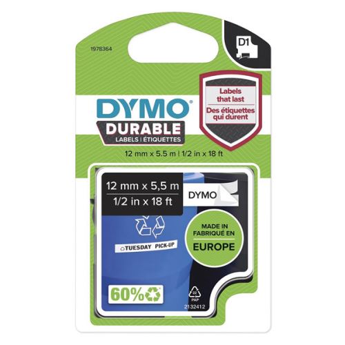 DYMO 1978364, černý tisk/bílý podklad, 5.5m, 12mm, D1, permanentní vinylová