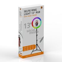 Powerton kruhové světlo 13", RGB LED, velké, nastavení barev a svítivosti, držák telefonu (5)