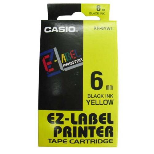 CASIO XR-6YW1, černý tisk/žlutý podklad, nelaminovaná, 8m, 6mm