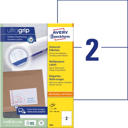 AVERY ZWECKFORM 7210x148mm, 2 etikety 100 listů, Univerzální etikety A4, bílé