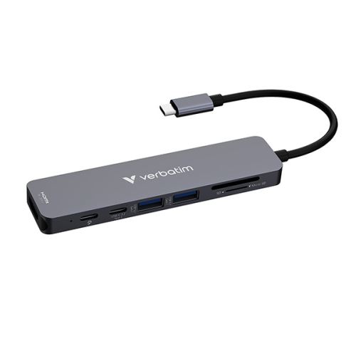 VERBATIM 32158 - USB-C víceportový rozbočovač Essentials 7-port šedý délka kabelu 18cm