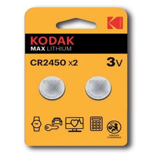 Baterie jednorázová lithiová, knoflíková, CR2450, 3V, Kodak, blistr, 2-pack, KOD-2450BL2,